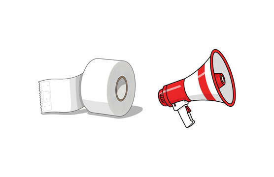 An illustration shows a toilet paper roll and a red megaphone side by side.