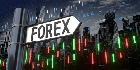 Forex - signpost and financial data - 3D illustration © PX Media