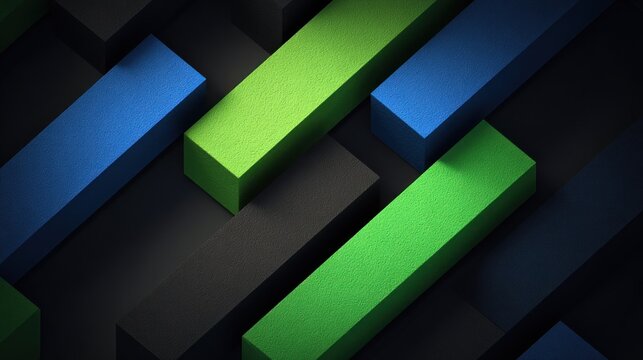 Intersecting three dimensional rectangular prisms display vibrant color accents against a dark background.