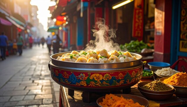 Delicious Cantonese dumplings served hot on lively Indian streets