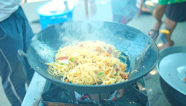 Flavorful Indian street-style chowmein noodles served hot at a food stall