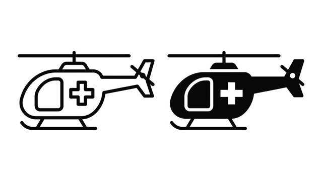 Medical helicopter icon set line and glyph style