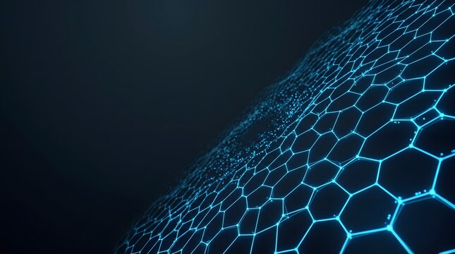 Futuristic Digital Hexagonal Grid Pattern Background with Glowing Blue Lines on Dark Surface