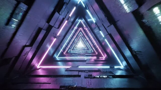 Mesmerizing Futuristic Tunnel with Vibrant Neon Lights and Abstract Geometric Design