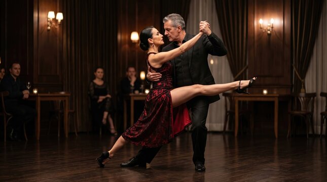 Passionate Argentine Tango Elegant Couple in Dynamic Ballroom Dance Performance