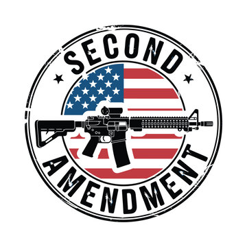 Second amendment badge with rifle and american flag circular design