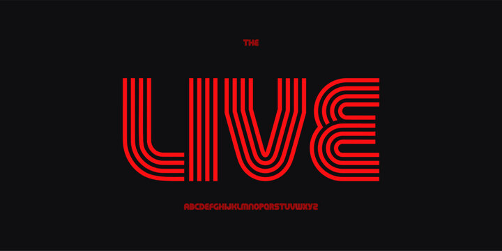 Live Now Streaming Phrase Striped Font for Editable Titles for Live Broadcasts, Video Channels, Overlays and Gaming Content Creation. Modern Linear Geometric Typography, Bold Letters. Vector Typeface