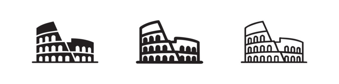 Rome Colosseum Landmark Icon Set in Solid and Outline Style
