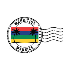 Obraz premium mauritius stamp with flag and palm trees travel souvenir