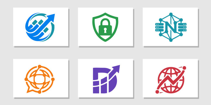 Colorful icons represent various business concepts on white background
