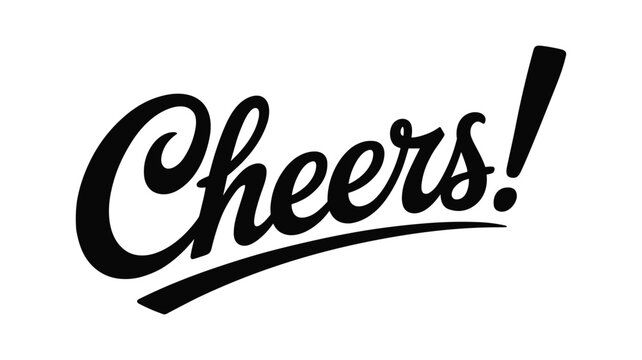 Handwritten black ink calligraphy of the word cheers on white background handwriting