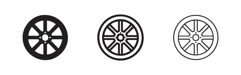 Fototapeta premium Set of Car Wheel and Rim Icons, Automotive Parts and Tire Service Symbols