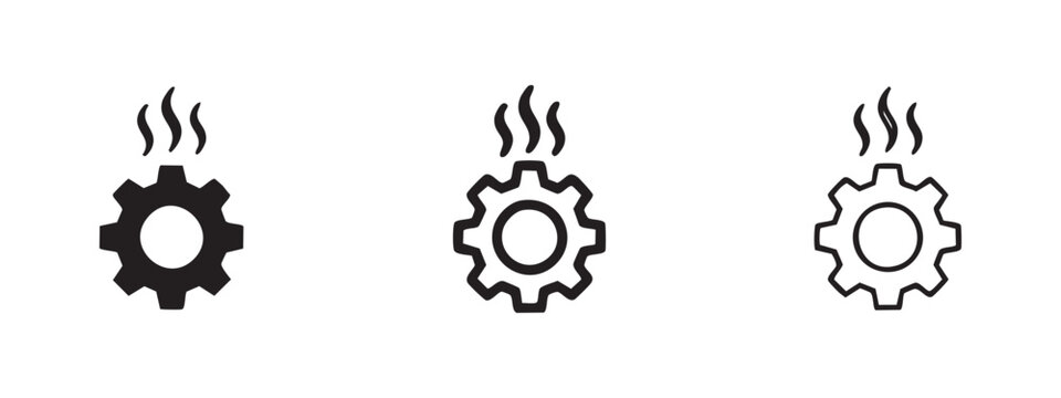 Overheating Gear Icon Set for Mechanical Stress and Thermal Processing