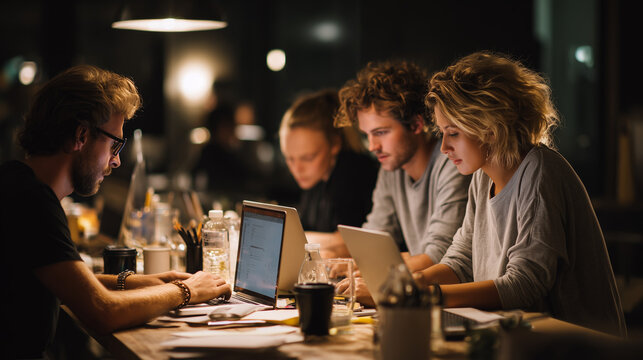 Startup founders working late night discussing business strategy
