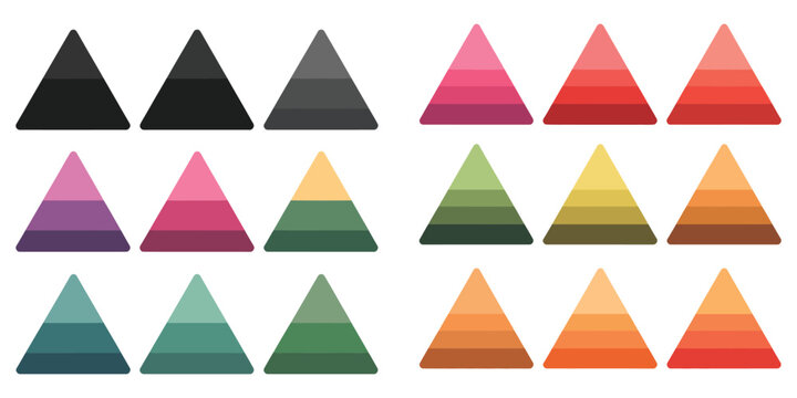 Triangular Pyramid Levels Infographic, layered half pyramid chart representing development stages, Maslow hierarchy concept, business growth and progress analysis vector illustration isolated on trans