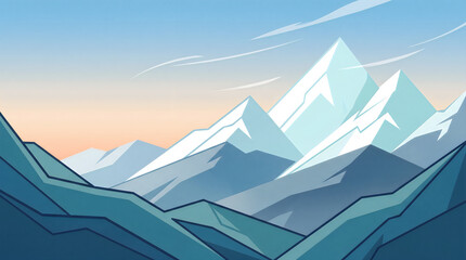 Fototapeta premium Snowy mountain range at sunset