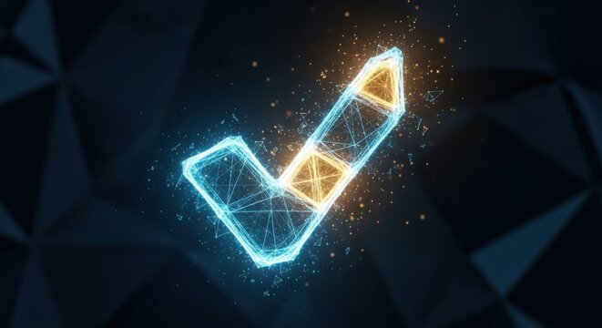 A glowing blue and yellow checkmark on a dark background