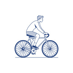 Fototapeta premium Retro line art man riding bike Vector illustration
