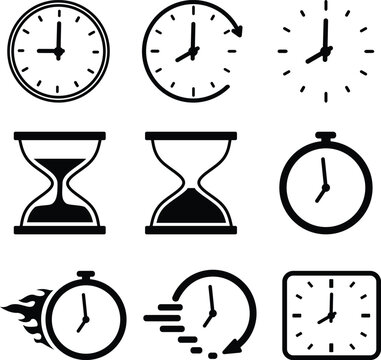 TImer Clock Collection Black Line Icon Set