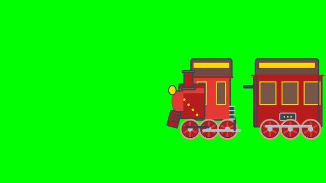 Cartoon train animation on green screen background for creative projects
