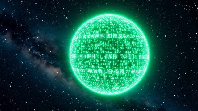Matrix Sphere with Flowing Characters in Digital Space