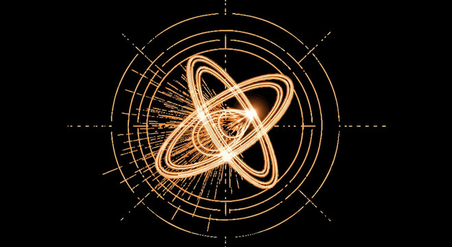 Abstract glowing energy orbit in digital science graphic