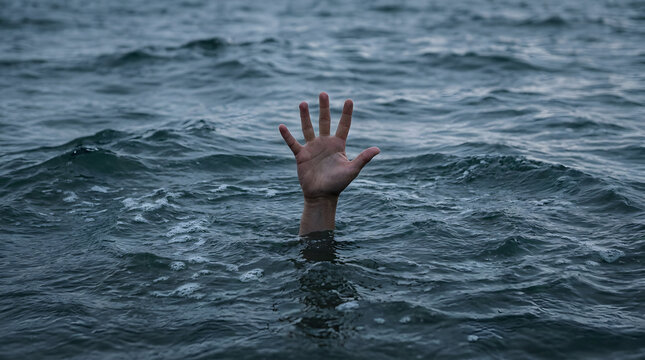 Drowning Person's Hand Reaching Out of Water Asking for Help