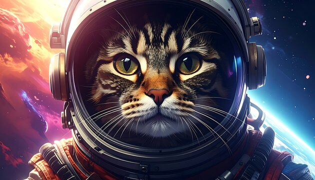 Astronaut Cat in Space Helmet Portrait.