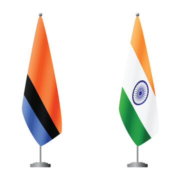 Chagos Islands and India flags on flagpoles for official ceremonies and meetings, transparent background vector
