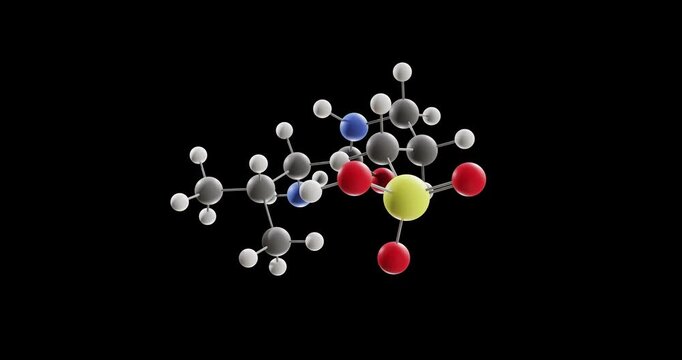 Valiltramiprosate molecule, rotating 3D model of b-amyloid inhibitor, looped video on a black background
