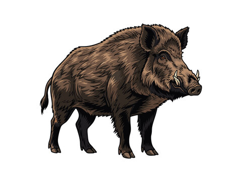 Powerful wild boar illustration on white background