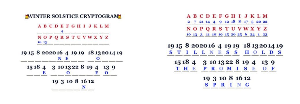 Winter Master Cryptogram with Alphabet Key and Number Codes  