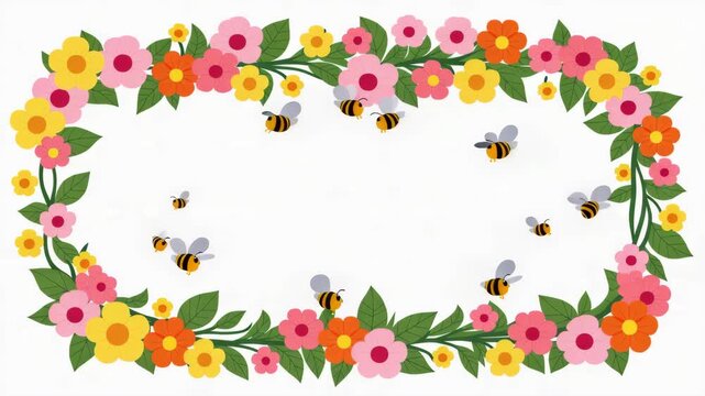 Floral Bee Border Decoration Illustration
