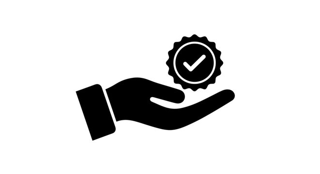 Hand presenting a verified symbol of success and achievement signifying trust quality assurance and a seal of approval for services or products embodying excellence and completion for recognition and 