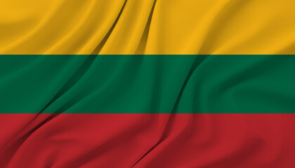 Obraz premium Flowing realistic fabric flag of Lithuania with soft cloth texture.