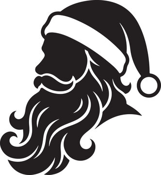 Santa Claus silhouette profile, Father Christmas head vector, Christmas icon, Santa with beard and hat, minimalist holiday graphic, black and white stencil art, St. Nick face illustration, winter 