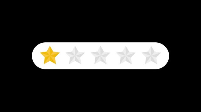 bad rating animation, 1 star, less than satisfactory, lose, customer rating for business improvement, black background, 4k video