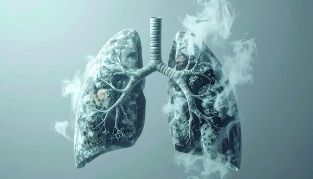 Damaged Lungs Filled with Smoke and Disease.