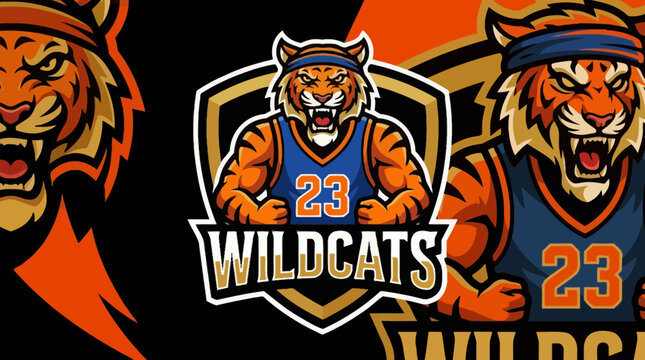 Aggressive Tiger Mascot for Basketball Team 'Wildcats' with Number 23