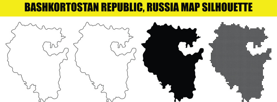 Bashkortostan republic russia map silhouette illustration white outline filled and dotted vector file.