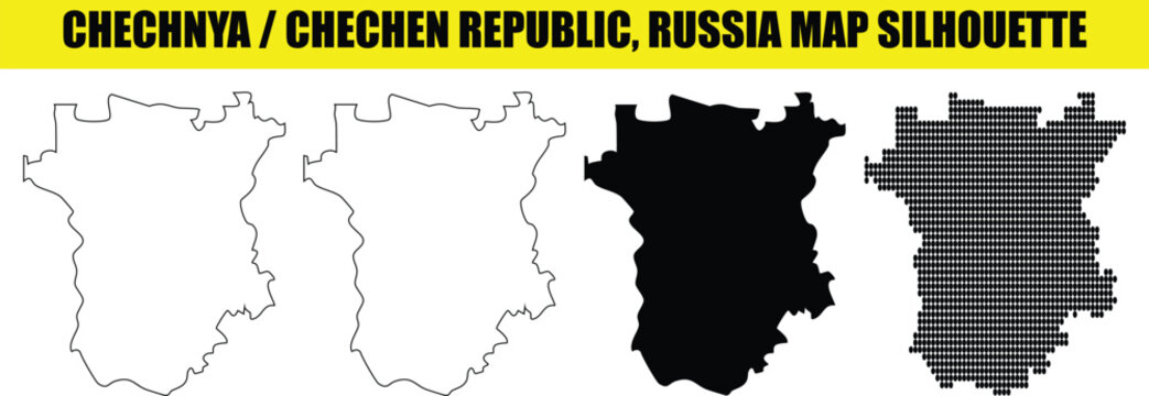 Chechnya chechen republic russia map silhouette set, geographic shape, territory outline, cartographic form, border contour on transparent background.