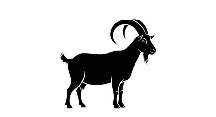 Obraz premium Black Silhouette Of A Goat With Large Curved Horns