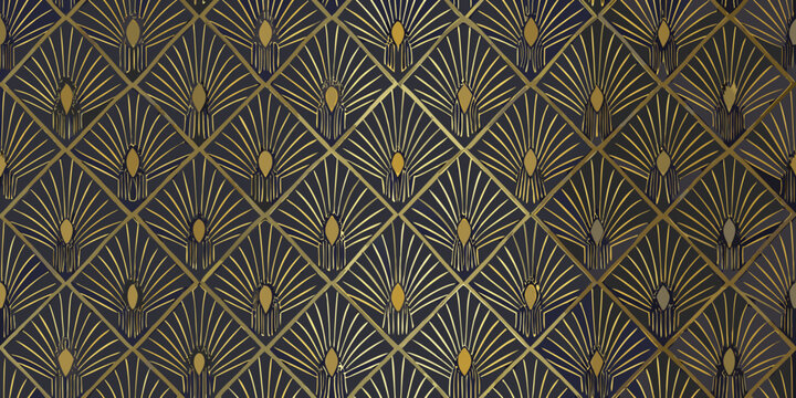 art deco fan shell pattern in gold and black