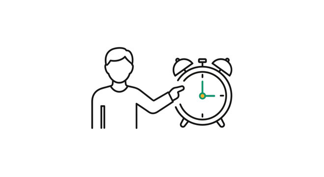 Businessman pointing at alarm clock, deadline, time management, punctuality concept