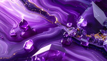 Abstract purple agate texture with gold accents and sparkling amethyst crystals