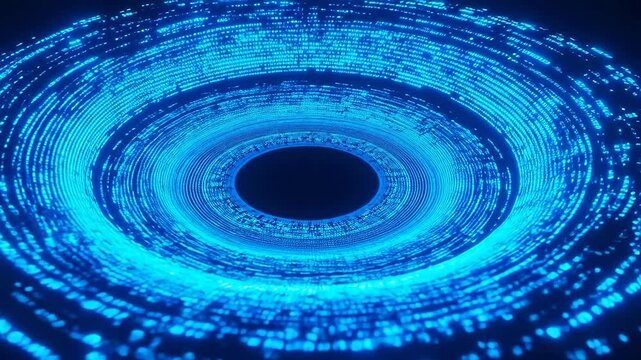 Glowing Digital Eye of Blue Characters on Black