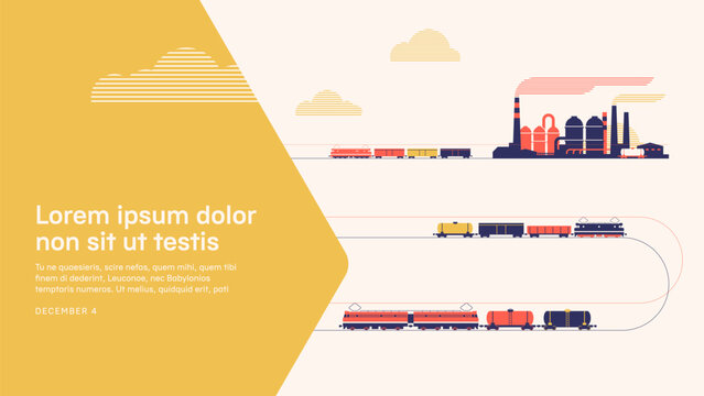 Industrial transportation by rail. Template for the cover of a presentation or report on railway economics