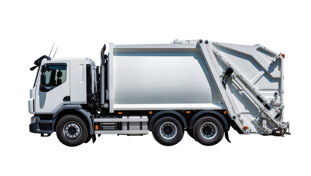 White garbage truck with compactor mechanism
