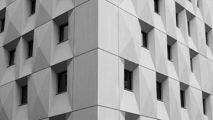 Modern geometric building facade in black and white architectural detail © Caven
