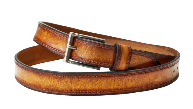 Brown leather belt with silver buckle